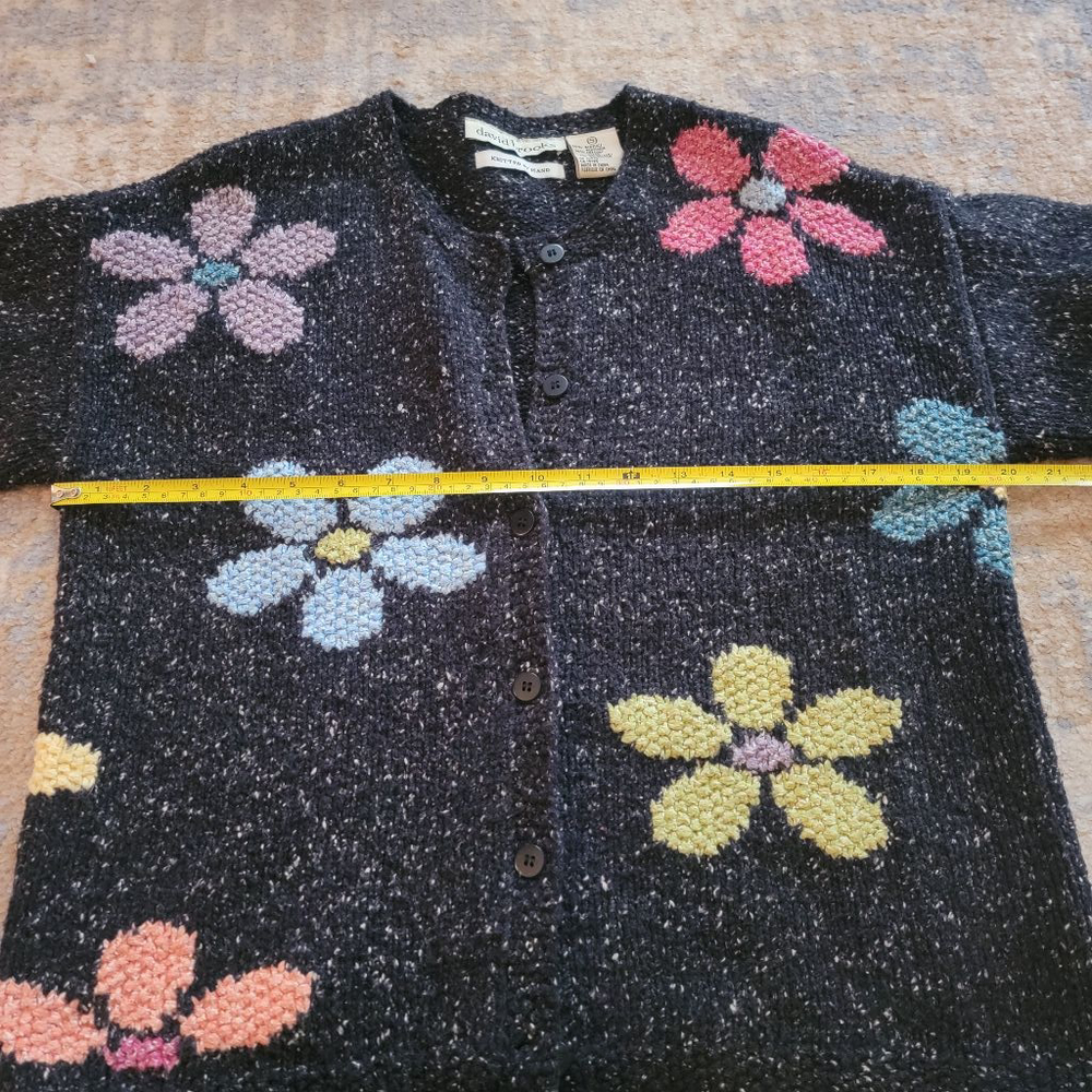 Vintage David Brooks Knitted by Hand Small Retro Flower Button Up Cardigan Boho - Picture 4 of 4